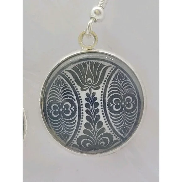 Cifra DESIGN Earrings Silver Plate Hungarian Follk  Pattern Dangle Drop Boho - Picture 3 of 6